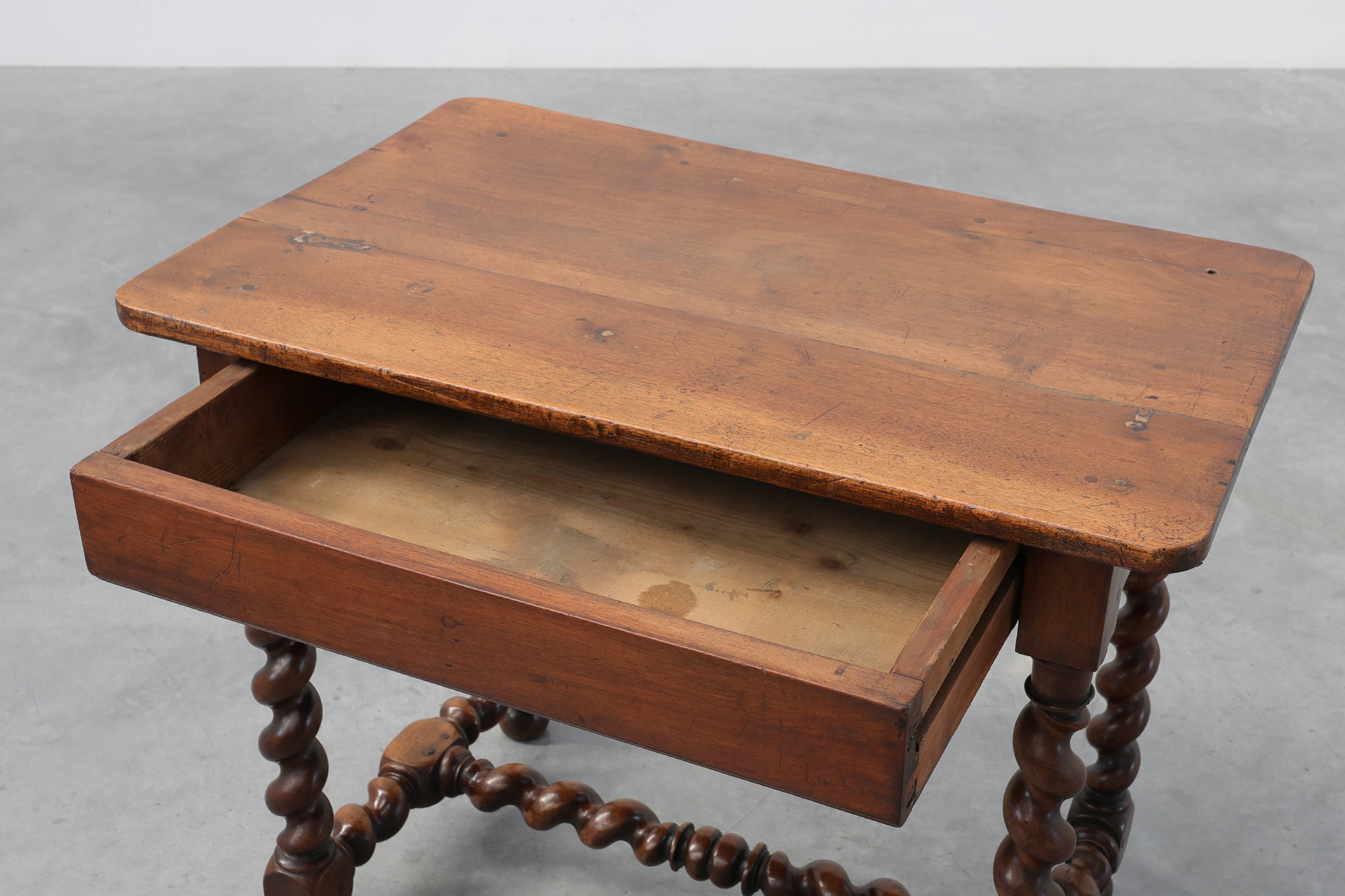 French Barley Twist Walnut Side Table with Drawer, circa 1880thumbnail